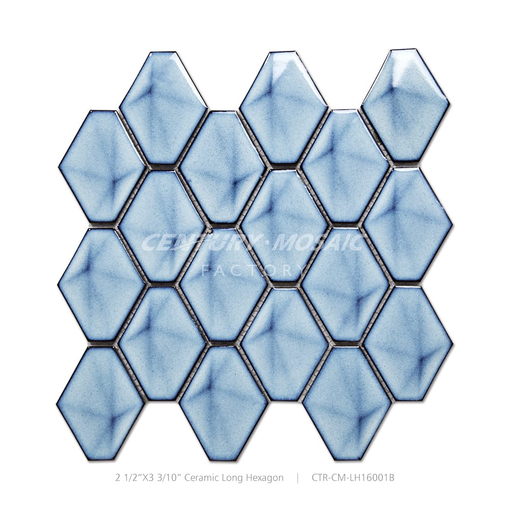 Ceramic Blue Long Hexagon Mosaic Matte Wholesale