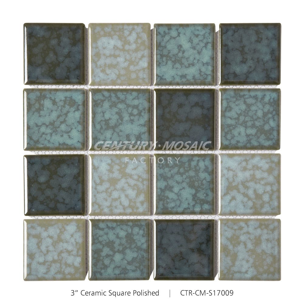 3‘’ Mix Color Ceramic Square Shape Mosaic Green Glossy Wholesale