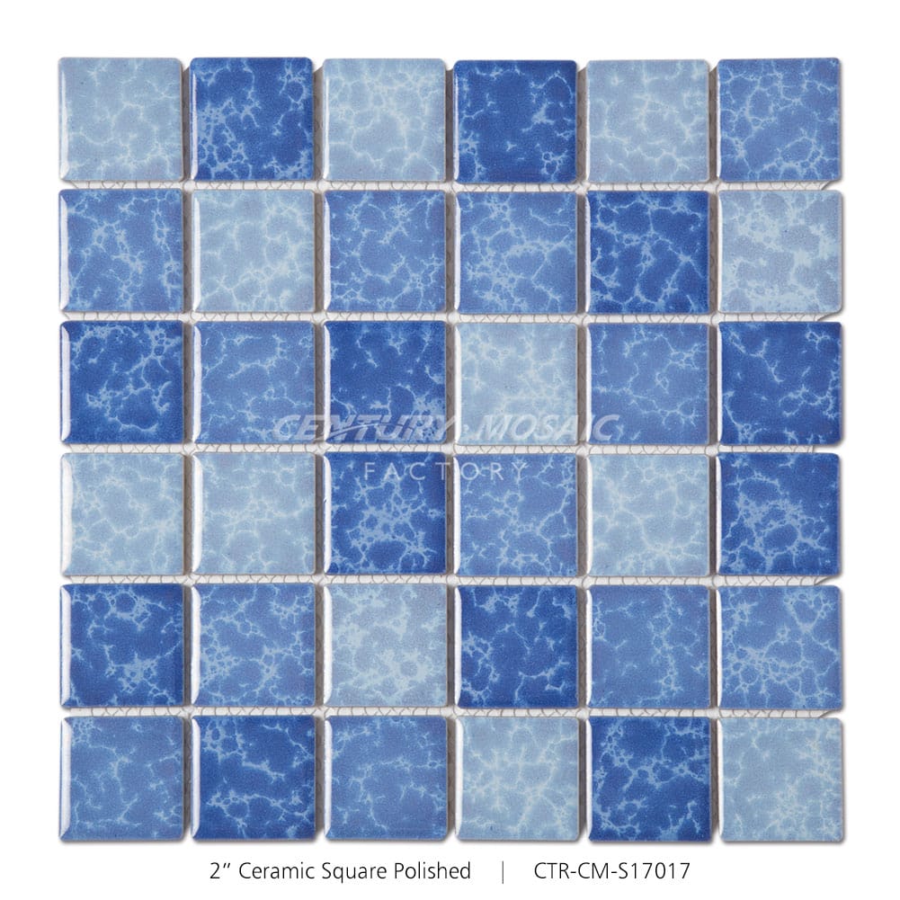 Ceramic Blue Ripple 2” Square Mosaic Matte Wholesale