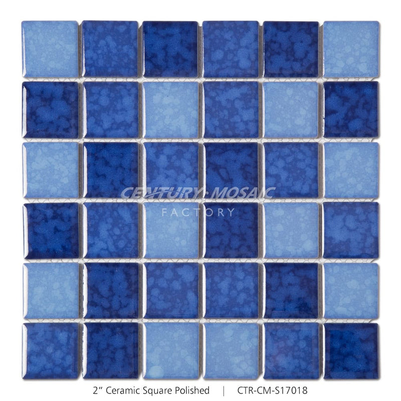 Ceramic Blue Ripple 2” Square Mosaic Glossy Wholesale