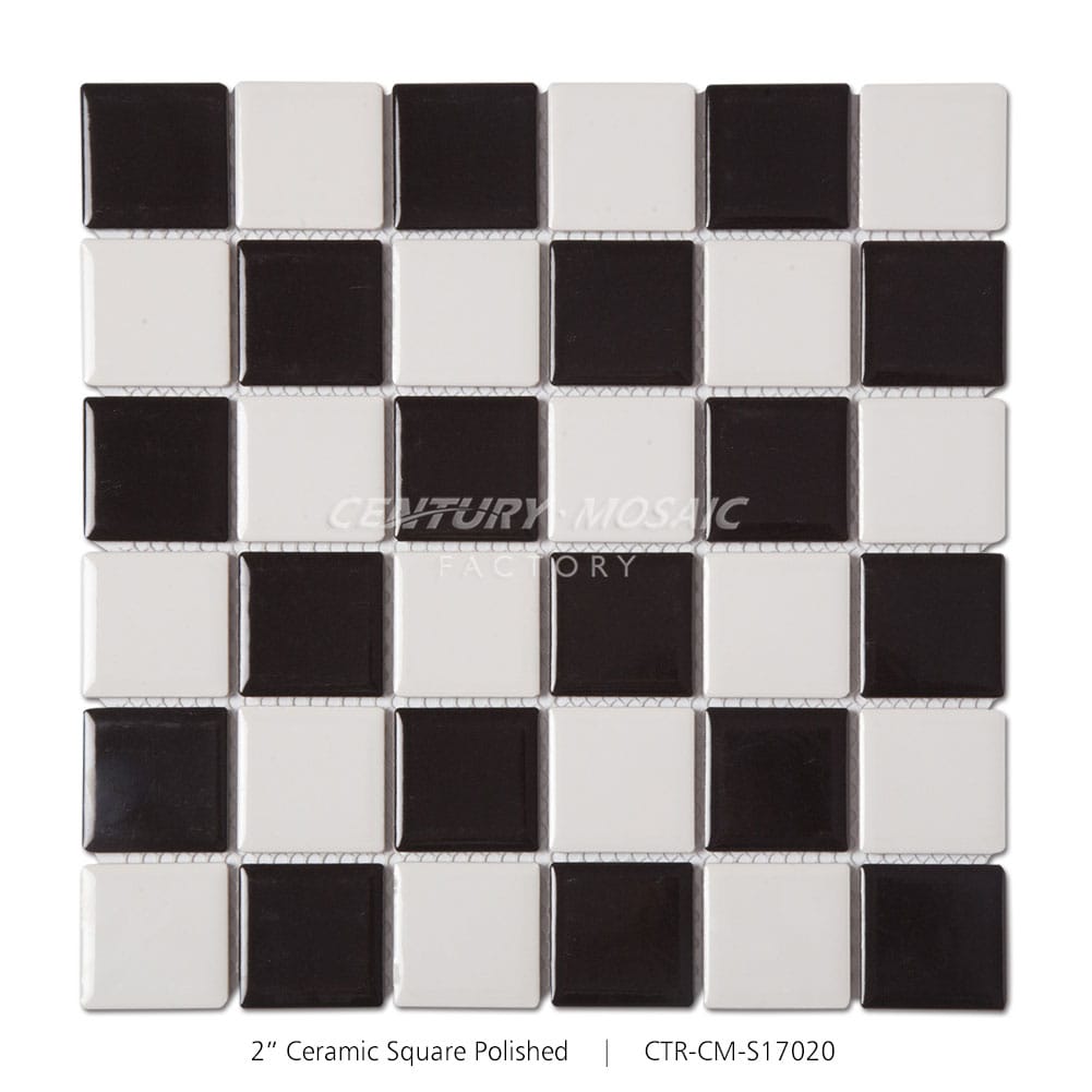 Ceramic Black & White 2” Square Mosaic Matte Wholesale