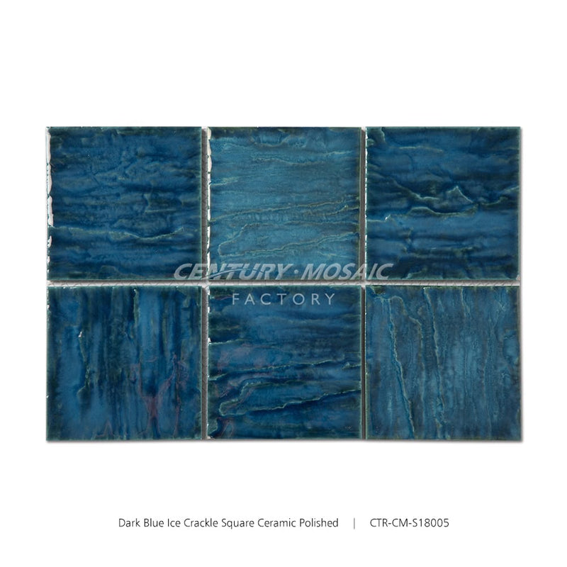 Dark Blue Ice Crackle Square Ceramic Mosaic Glossy Wholesale