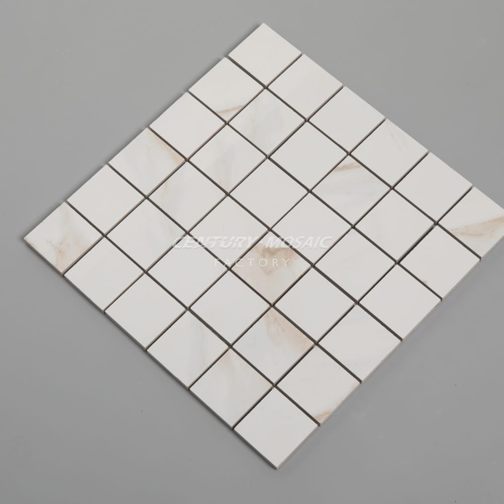 Calacatta Look Ceramic Square Mosaic White Matte Wholesale