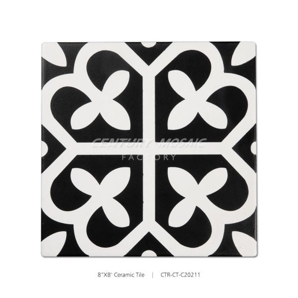 Ceramic Black 8”x 8” Pattern Tile Wholesale