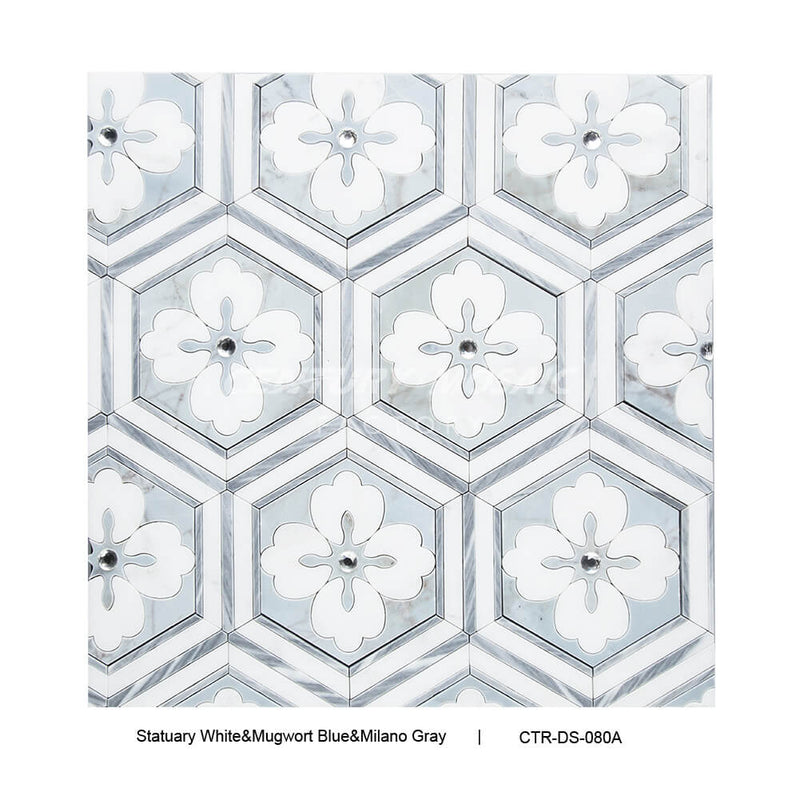 Flora Art Waterjet Marble White Flower Polished Mosaic Thailand Wholesale