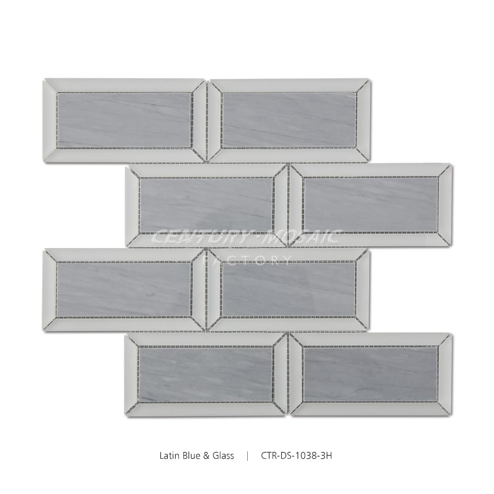 Latin Blue Marble and Glass Brick Grey Mosaic Tile Wholesale