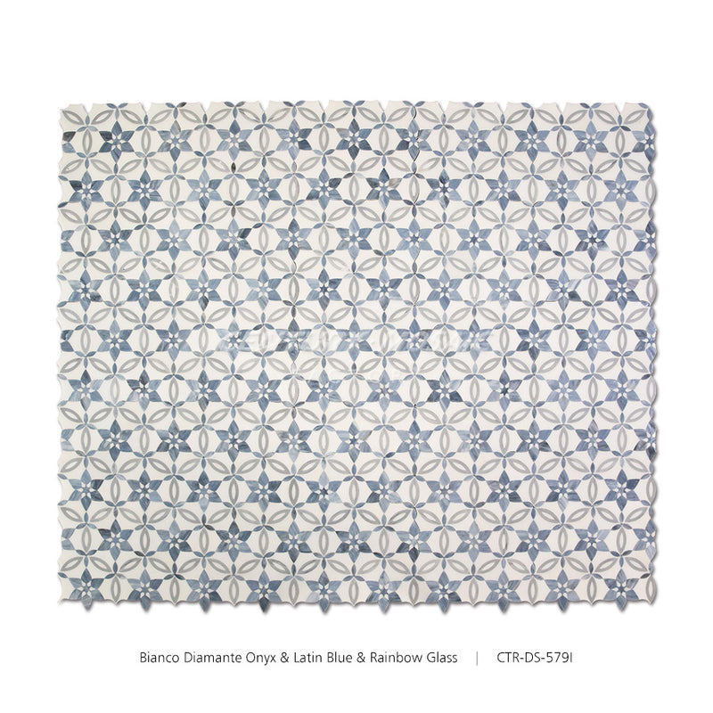 Spring Blossoms Waterjet Marble White Blue Flower Polished Mosaic Thailand Wholesale