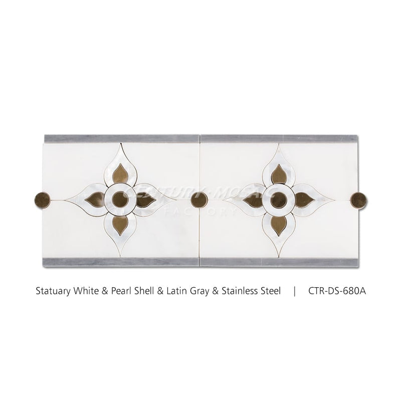 Statuary White & Pearl Shell & Latin Blue &Stainless Steel Polished Border Wholesale