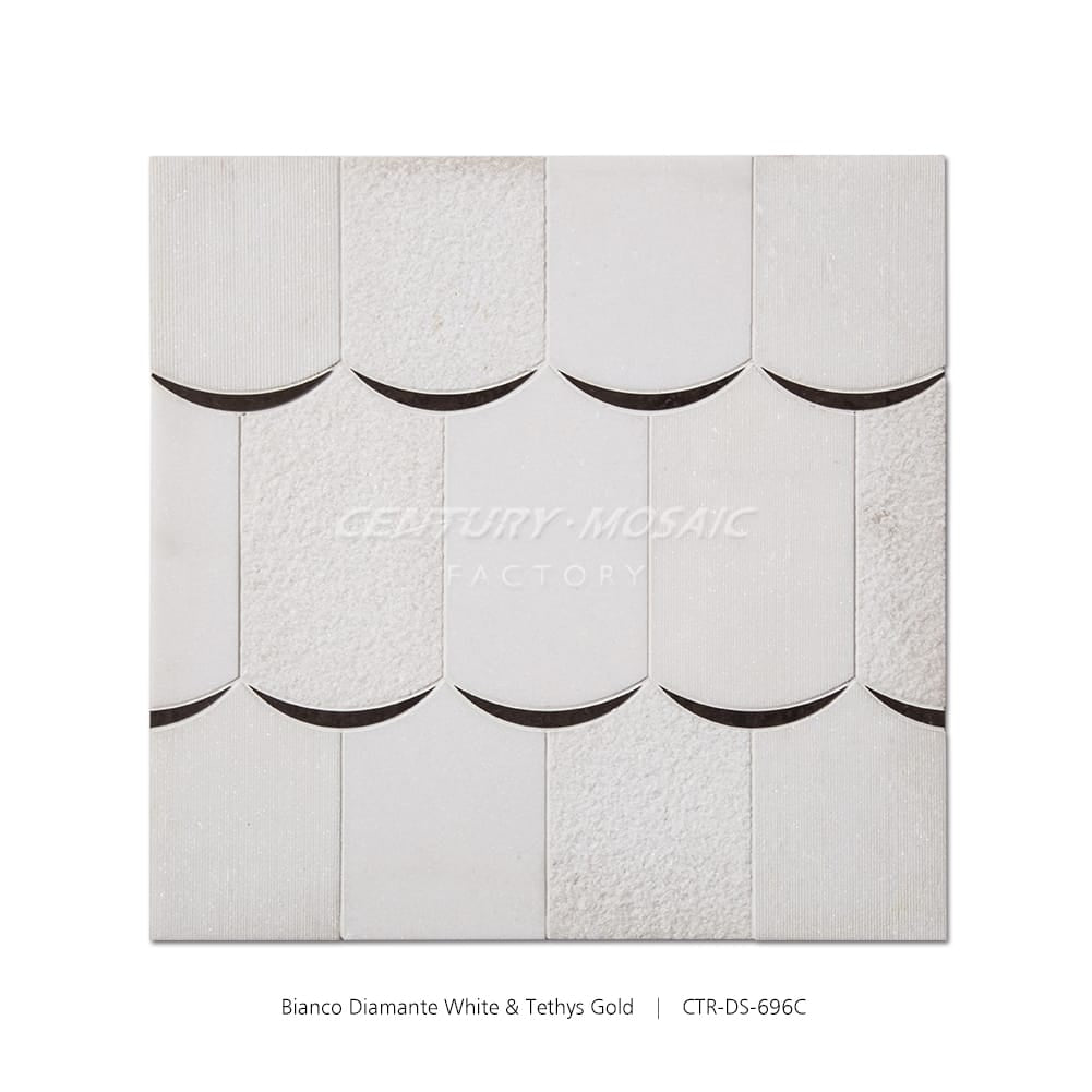 Smiling Waves Waterjet Marble White Polished Mosaic Wholesale
