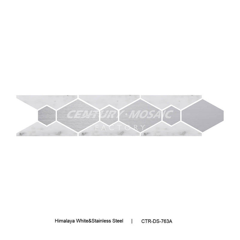 Himalaya White & Stainless Steel Marble Polished Border Tile Wholesale