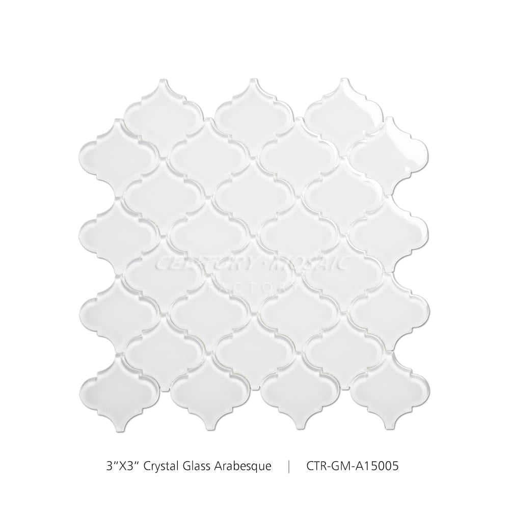 3'' Crystal Glass Arabesque Mosaic Gray Glossy Wholesale