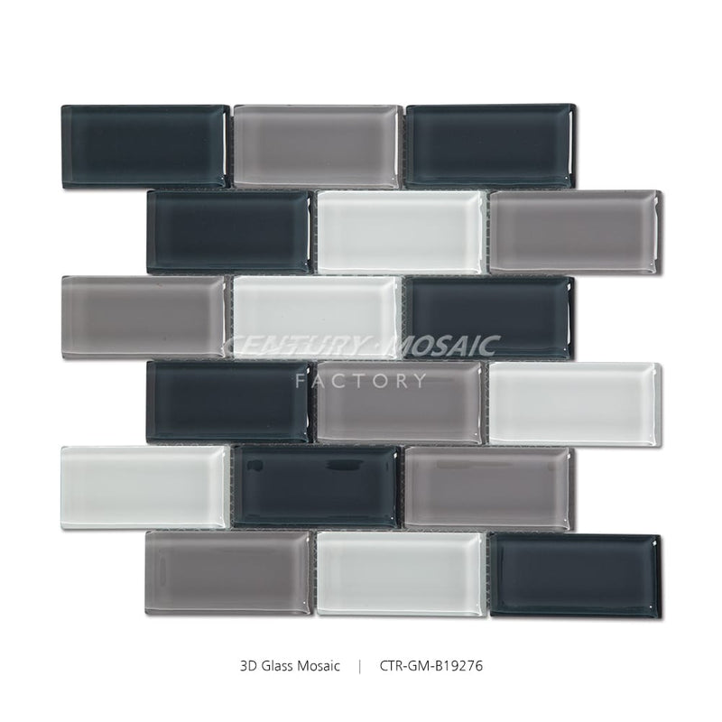 3D Mix Color Glass Brick Mosaic Tile Glossy Wholesale
