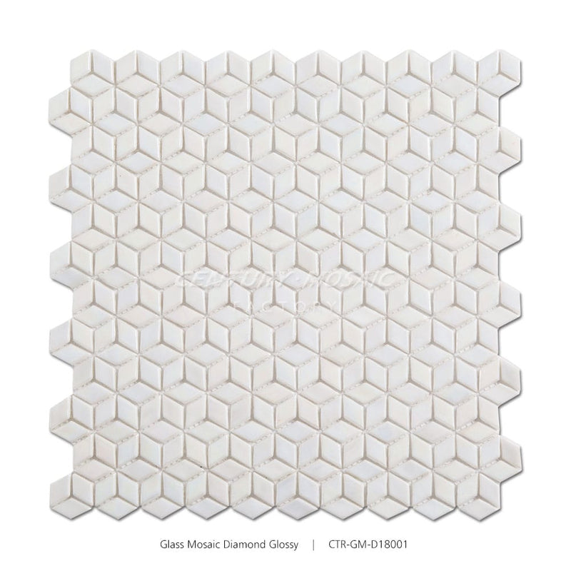 Small Diamond Glass Mosaic Tile White Diamond Glossy Wholesale