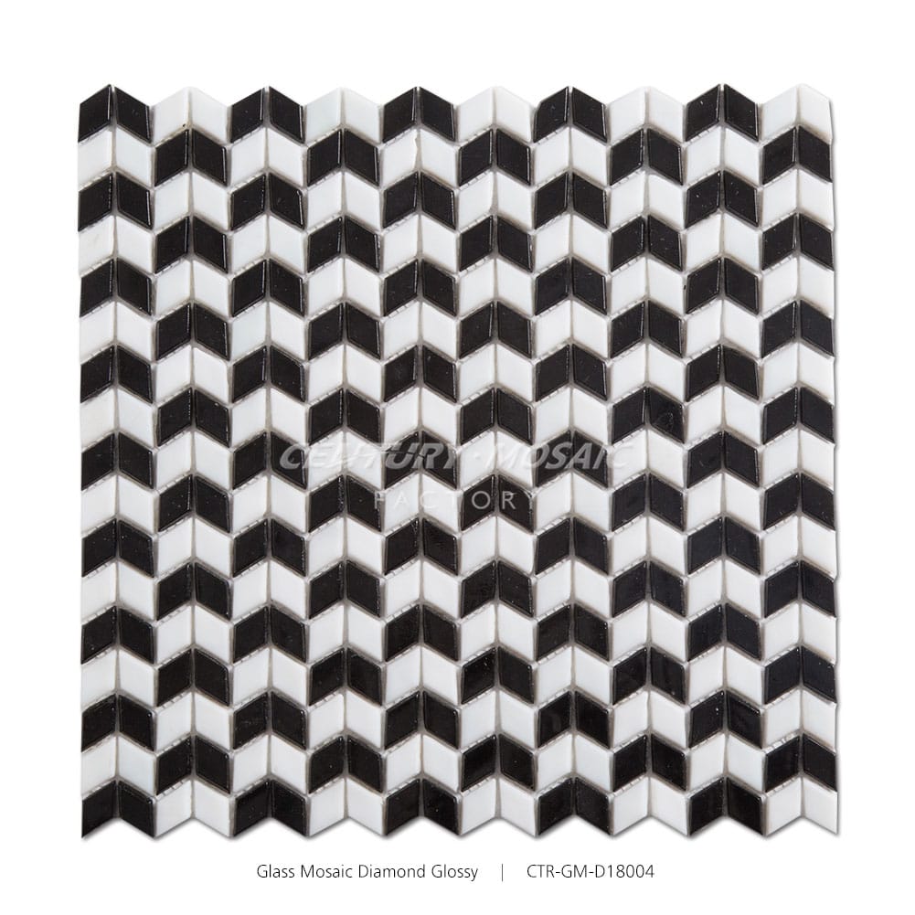 Small Chevron Shape Glass Mosaic Black and White  Glossy Wholesale