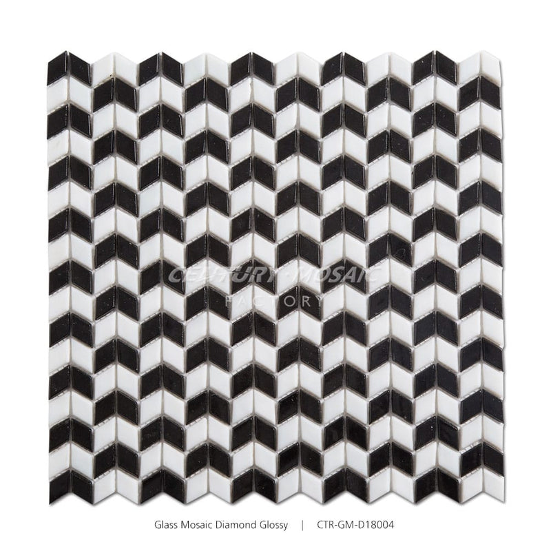 Small Chevron Shape Glass Mosaic Black and White  Glossy Wholesale