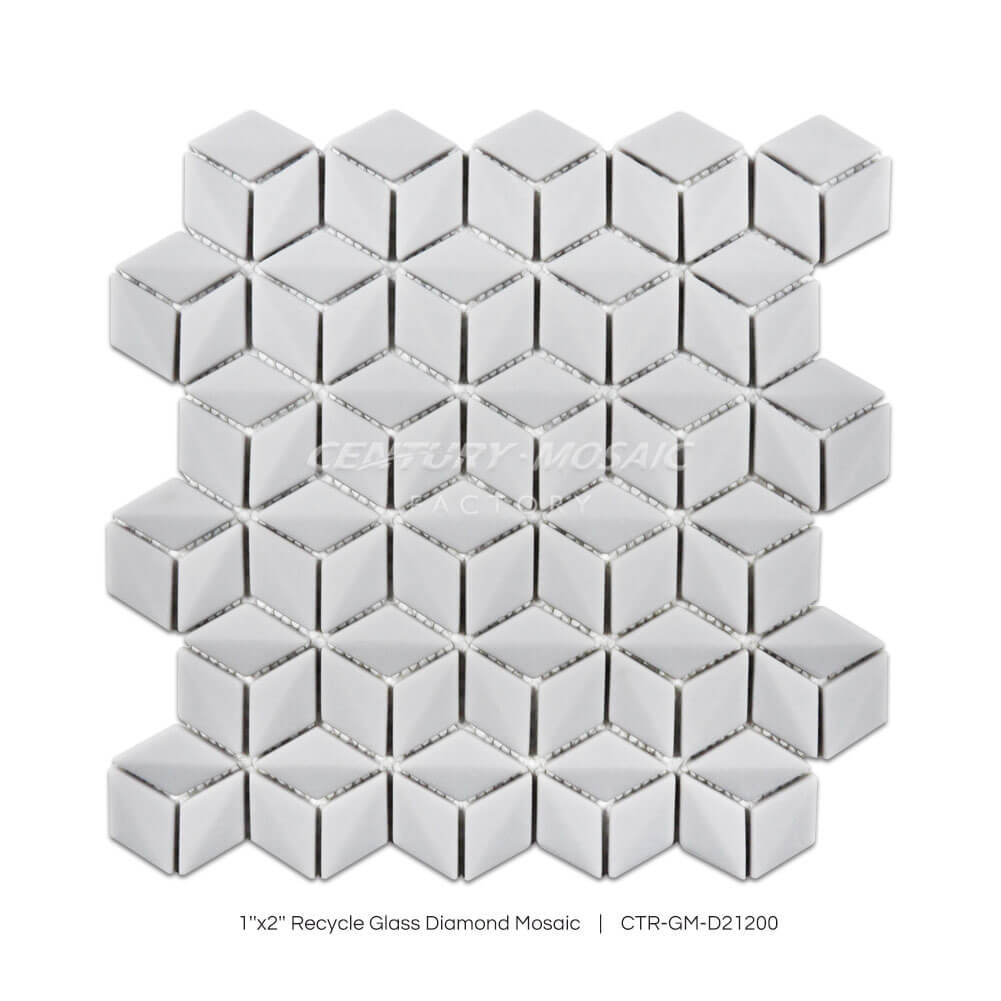 1”x2” Recycle Glass Diamond Mosaic White Diamond Matt Wholesale