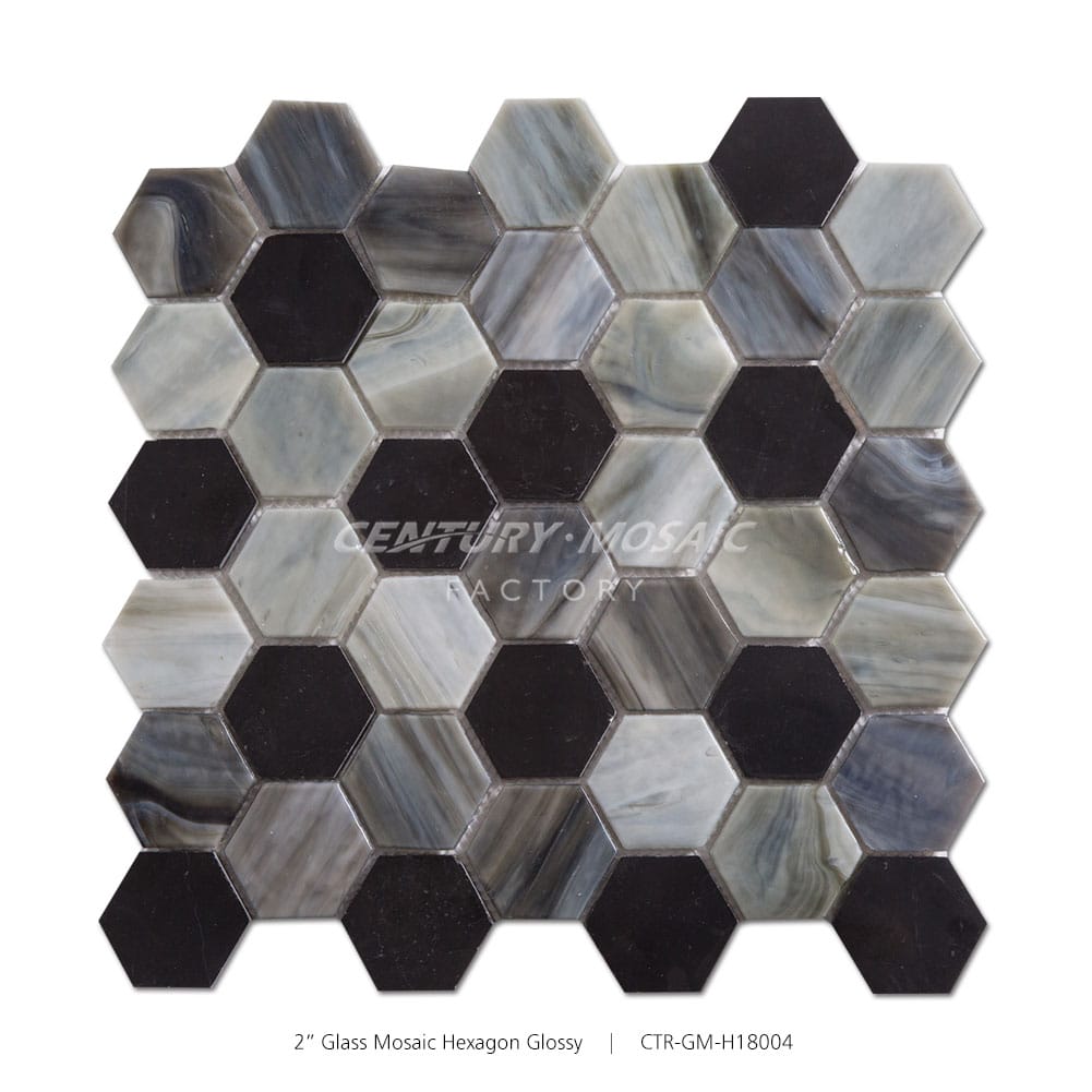 Mix Color Glass Hexagon Mosaic Black Glossy Wholesale