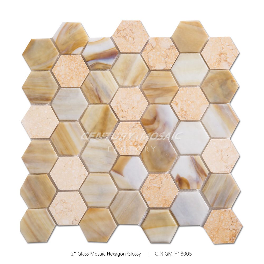 Glass and Marble Mixed Beige Color Hexagon Mosaic Manufacturer