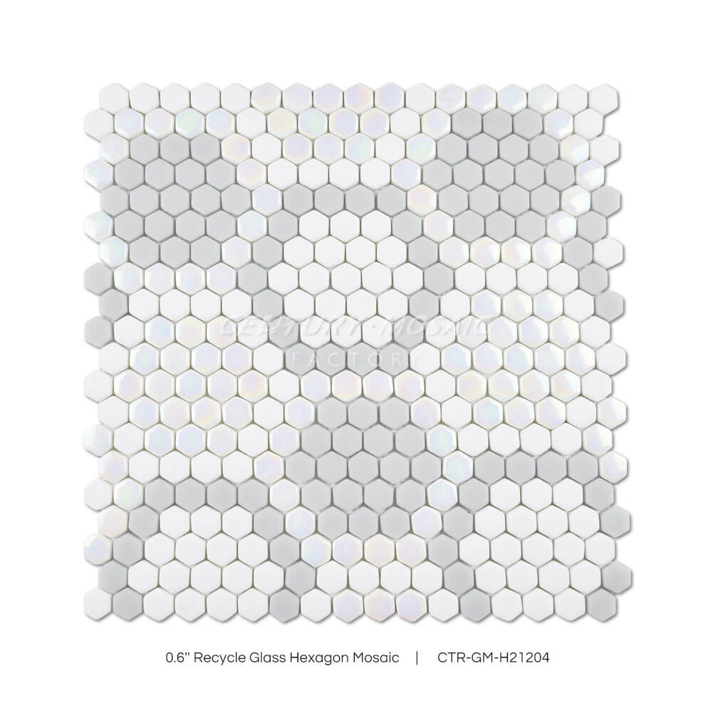 0.6” Recycle Glass Hexagon Mosaic White Hexagon Matt Wholesale
