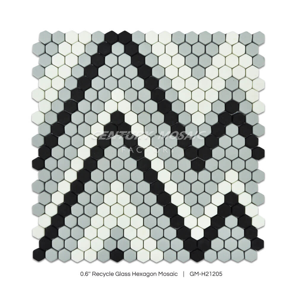 0.6” Recycle Glass Peak Hexagon Mosaic Gray Hexagon Matt Wholesale