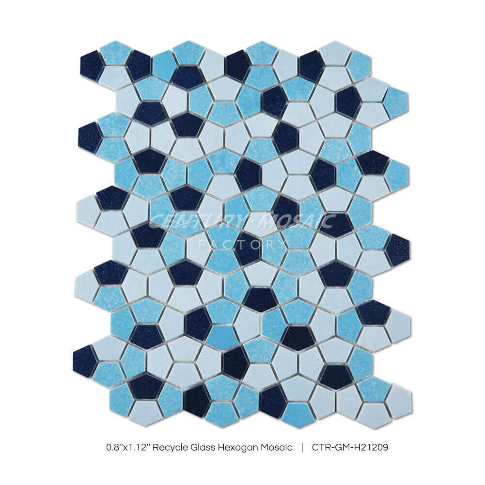 0.8”x1.12” Recycle Glass Hexagon Mosaic Blue  Matt Wholesale