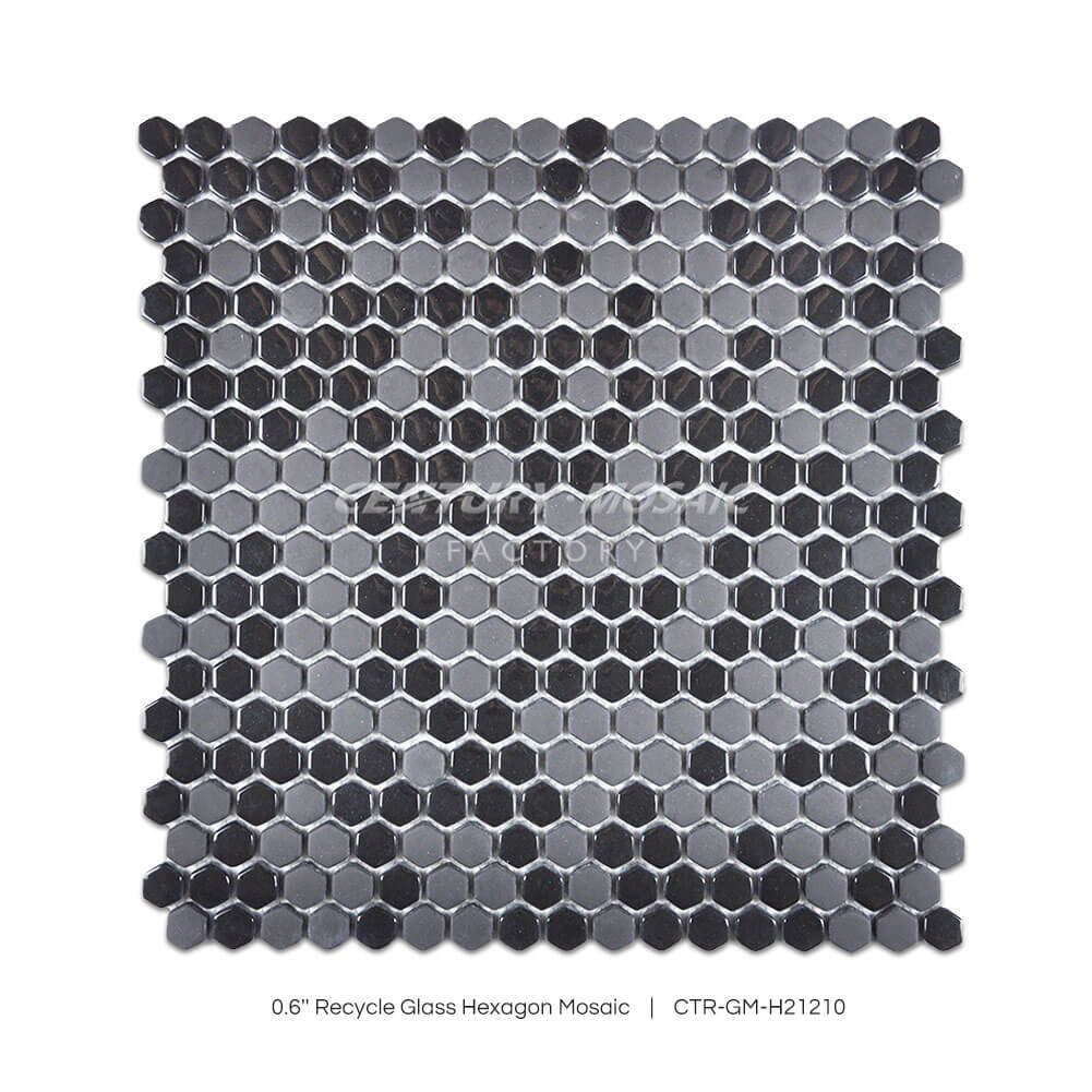 0.6” Recycle Glass Hexagon Mosaic Black Hexagon Matt Wholesale