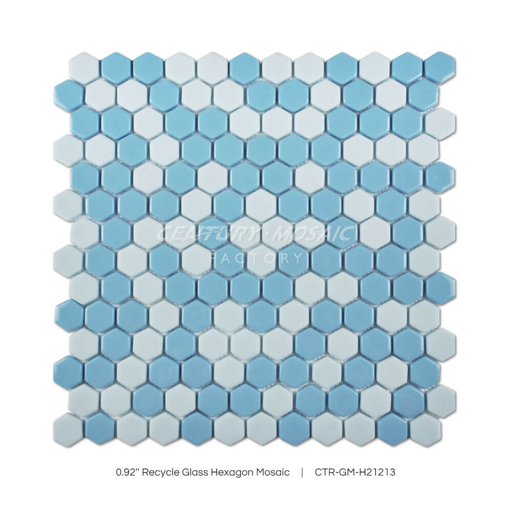 0.92” Recycle Glass Hexagon Mosaic Blue White Hexagon Glossy Wholesale