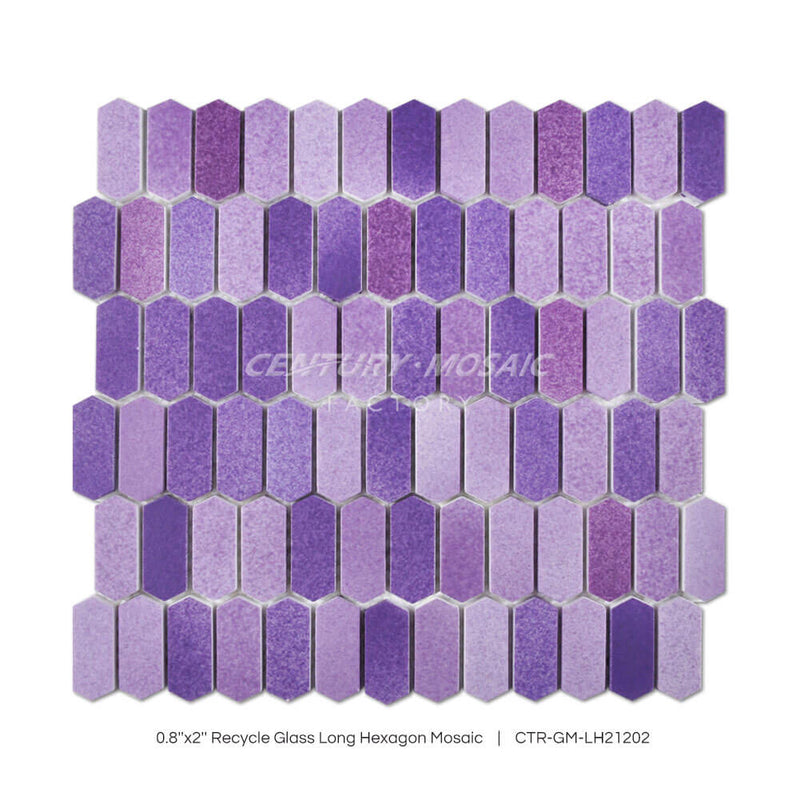 0.8”x2” Recycle Glass Long Hexagon Mosaic Purple Long Hexagon Matt Wholesale
