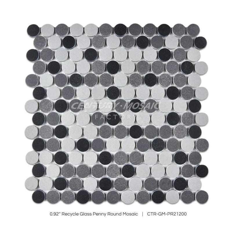 0.92” Recycle Glass Penny Round Mosaic Gray Matt Wholesale