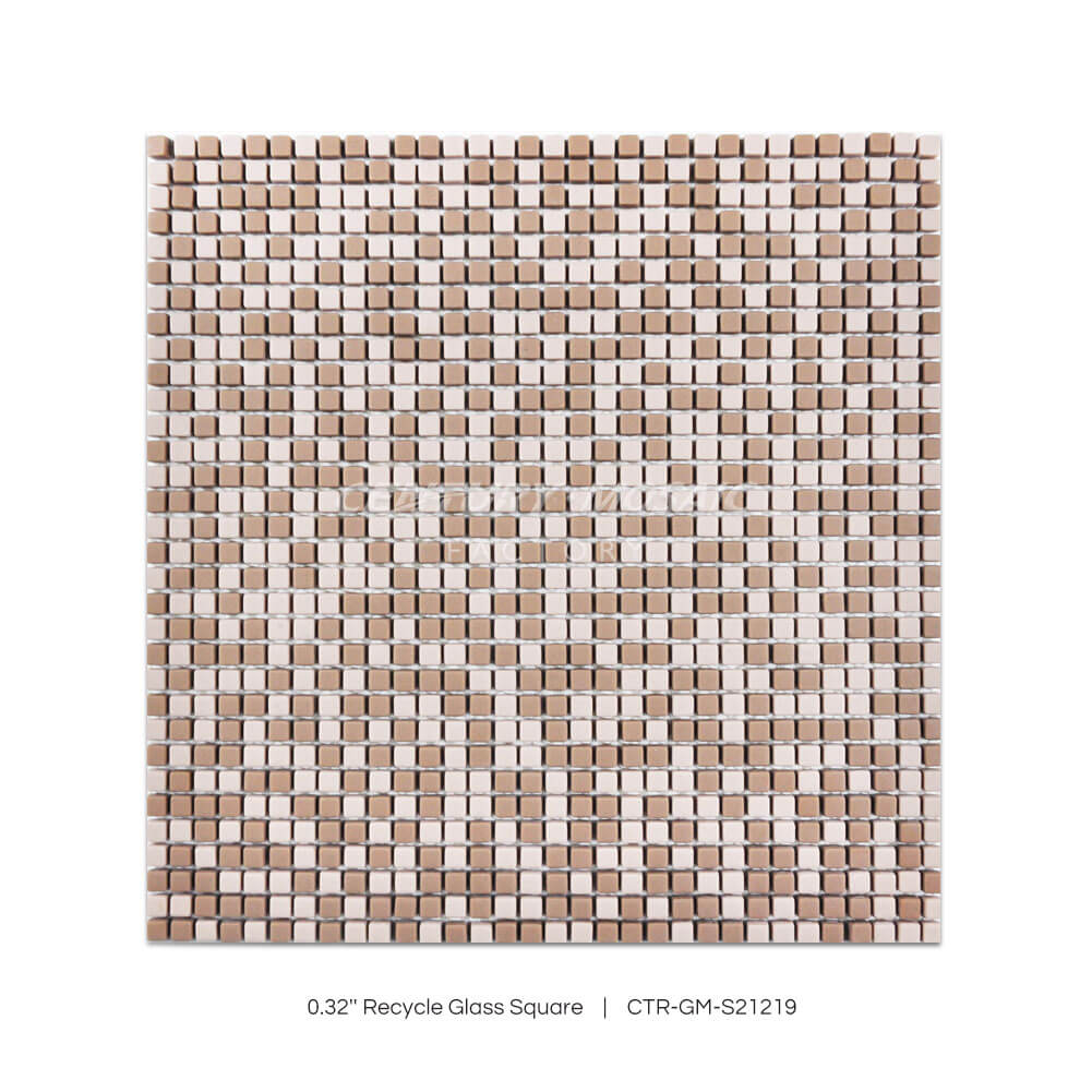 0.32” Recycle Glass Square Mosaic Beige Brown Square Matt Wholesale