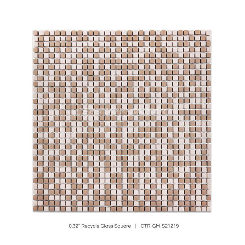 0.32” Recycle Glass Square Mosaic Beige Brown Square Matt Wholesale