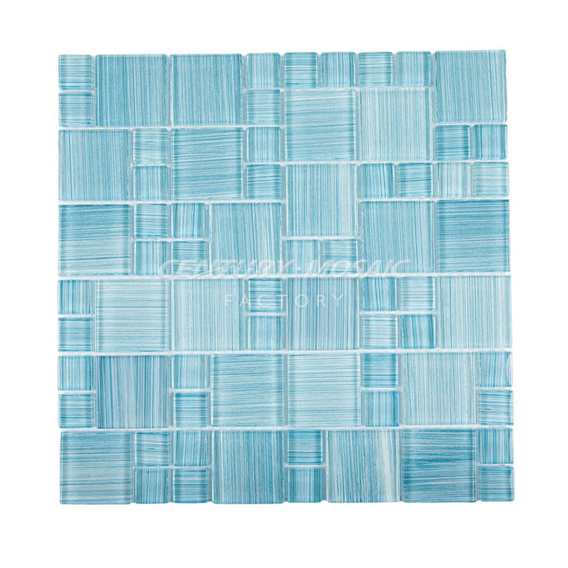 Swimming Pool Blue Square Hand Painted Glass Mosaic Manufacturer