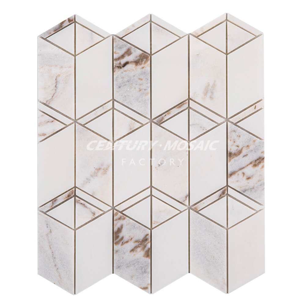 Parallelogram Design Polished White Marble Mosaic Wholesale