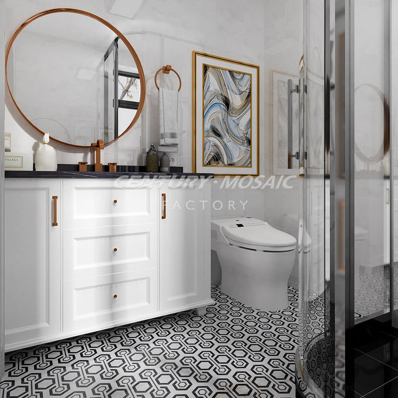 Way to Your Heart Marble White Black Hexagon Polished Mosaic Wholesale