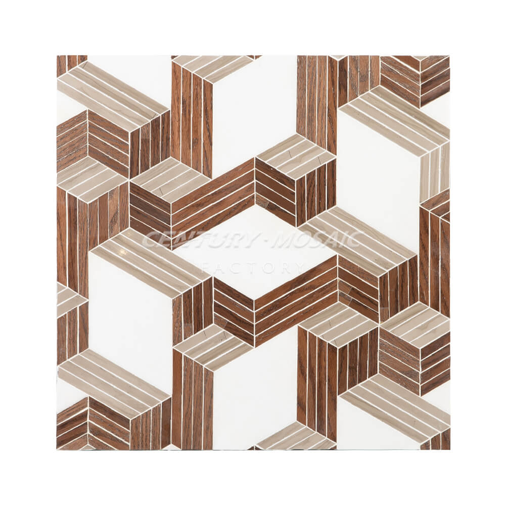 Secret in Crete Waterjet Marble Wood Rhombus Polished Mosaic Thailand Wholesale