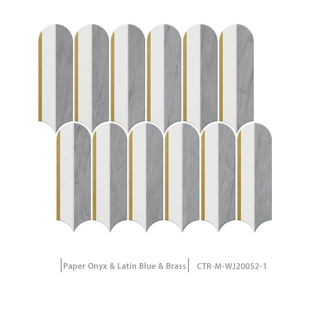 Irregular Waterjet Marble and Brass White Polished Mosaic Tile Wholesale