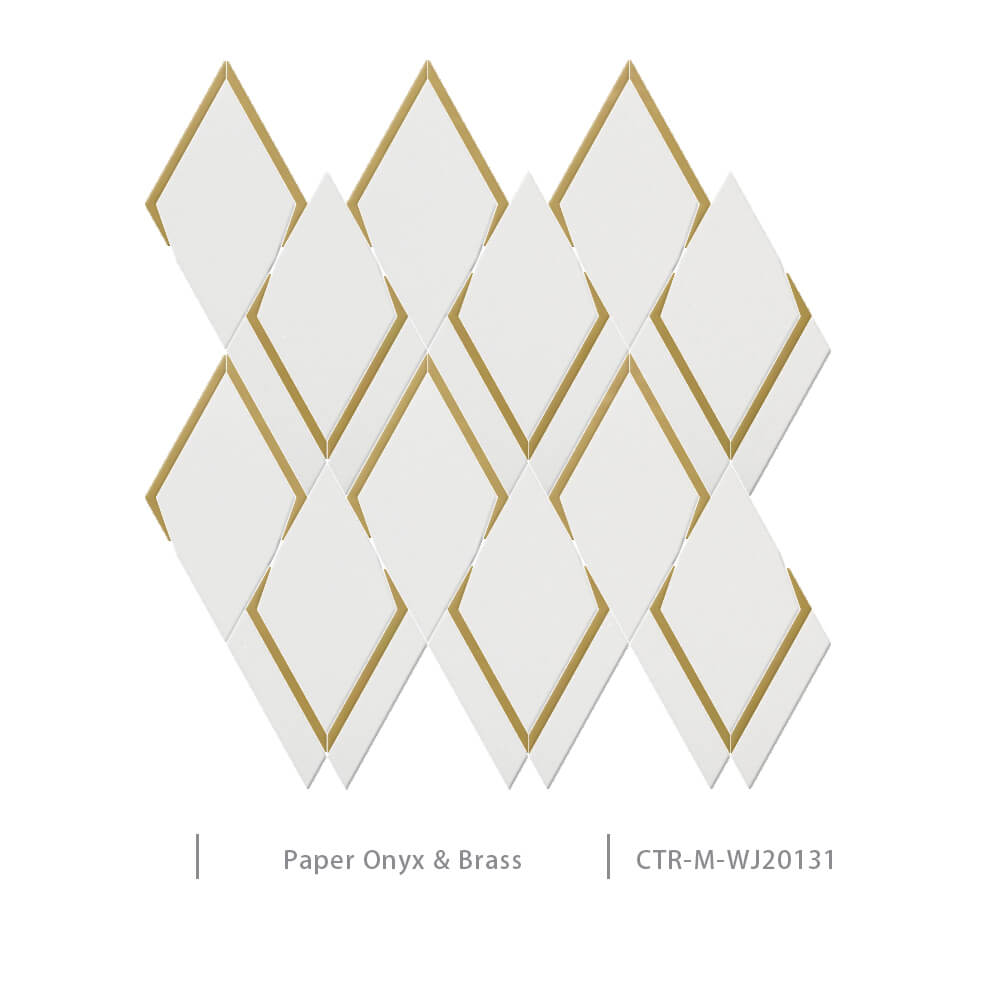 Diamond Waterjet Marble and Brass White Polished Mosaic Tile Wholesale
