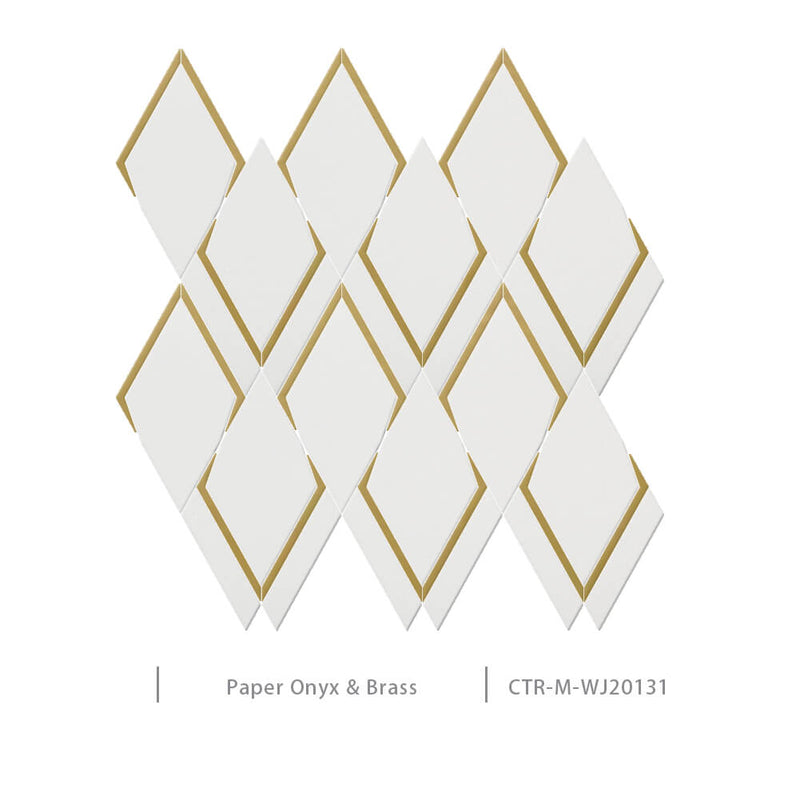 Marble and Brass White Rhombus Polished Mosaic Wholesale
