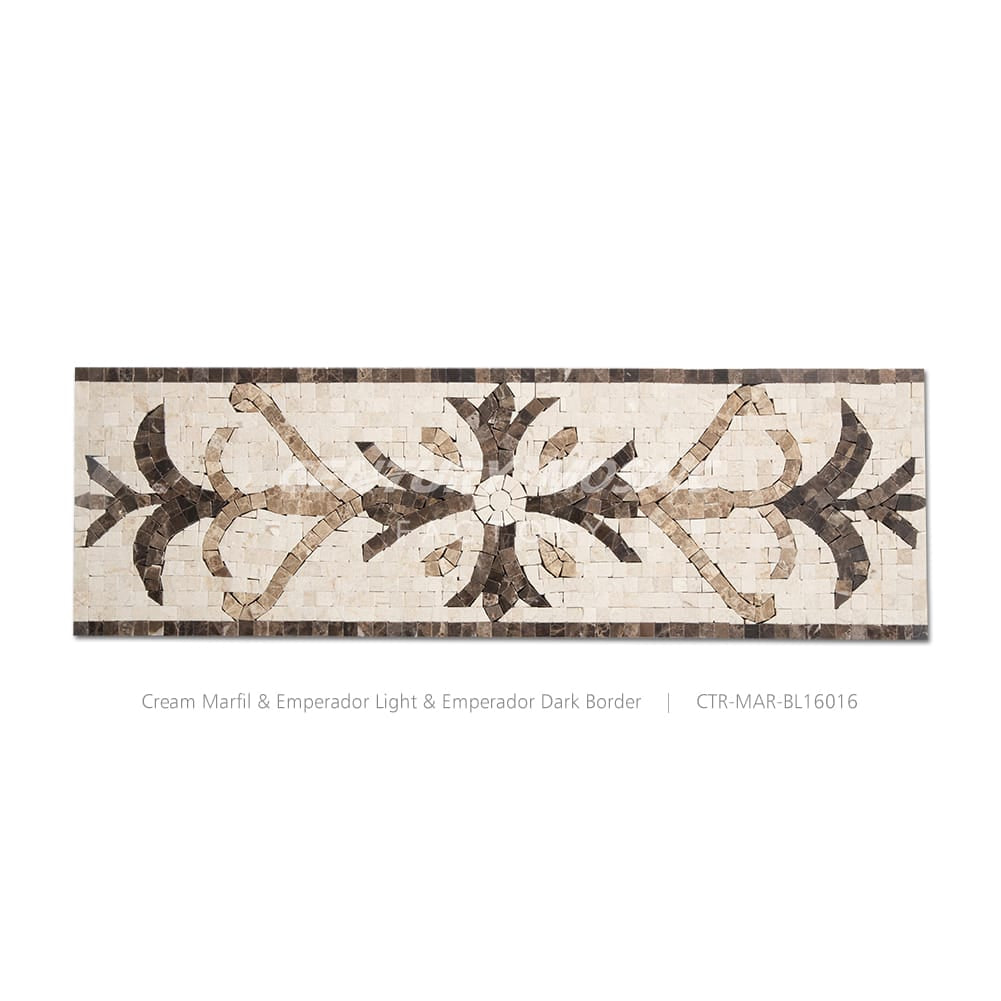 Cream Marfil & Emperador Light & Emperador Dark  Marble Polished Border Wholesale