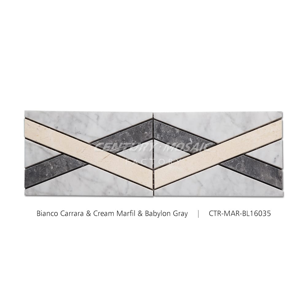 Bianco Carrara & Cream Marfil & Babylon Gray Polished Border Wholesale