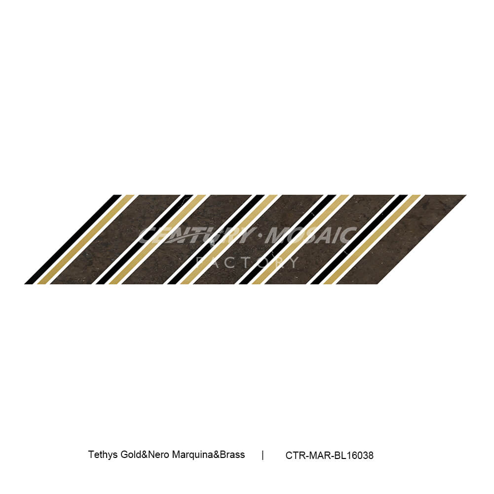 Tethys Gold & Nero Marquina & Brass Marble Polished Border Tile Wholesale