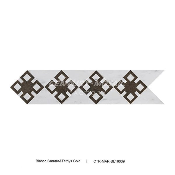 Bianco Carrara & Tethys Gold Marble Polished Border Tile Wholesale