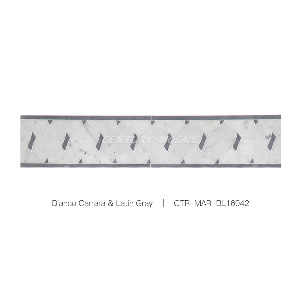 Bianco Carrara & Latin Gray Marble Polished Border Tile Wholesale