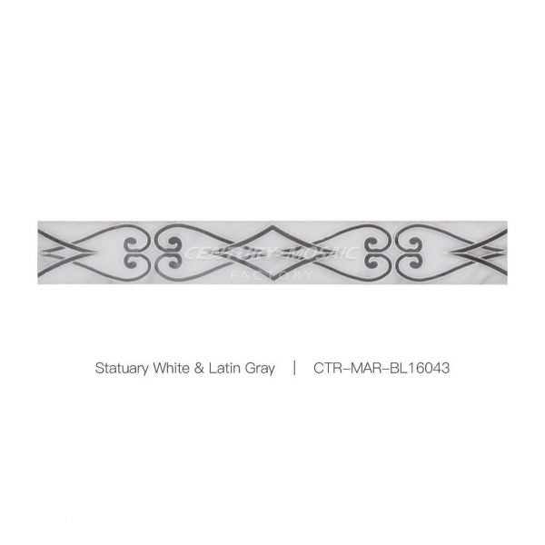 Statuary White & Latin Gray Marble Polished Border Tile Wholesale