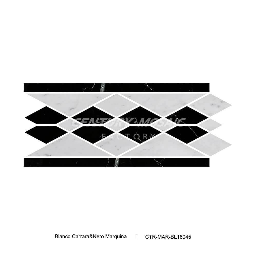 Bianco Carrara & Nero Marquina Marble Polished Border Tile Wholesale