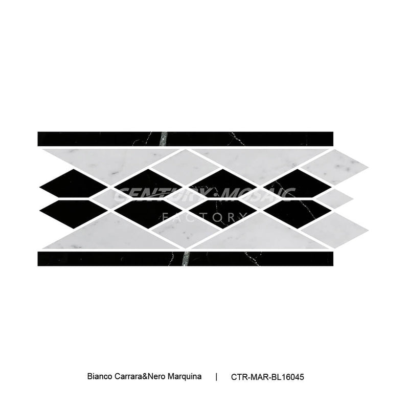 Bianco Carrara & Nero Marquina Marble Polished Border Tile Wholesale