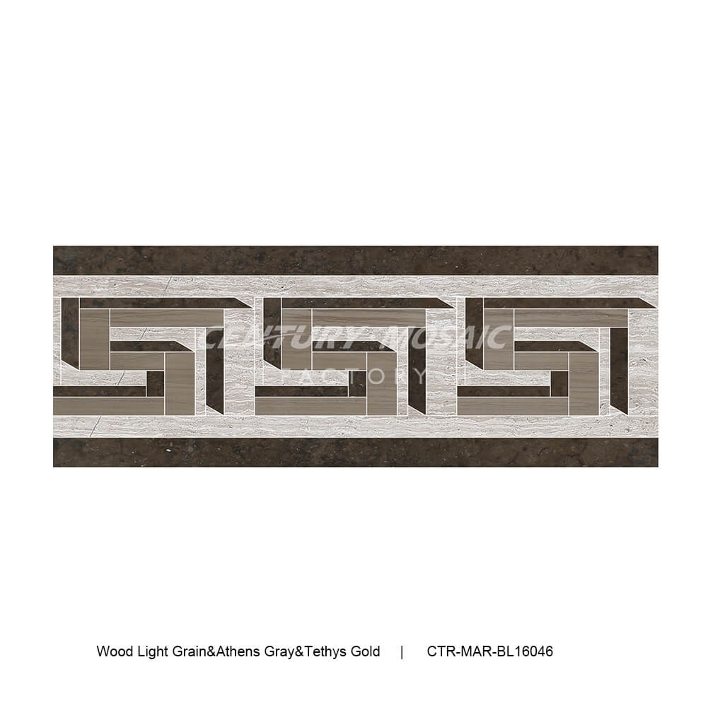 Wood Light Grain&Athens Gray&Tethys Gold Marble Polished Border Tile Wholesale