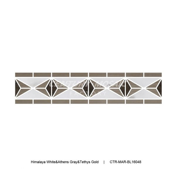 Himalaya White & Athens Gray & Tethys Gold Marble Polished Border Tile Wholesale