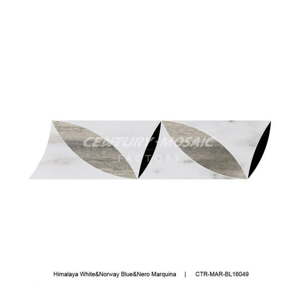 Himalaya White & Norway Blue & Nero Marquina Marble Polished Border Tile Wholesale