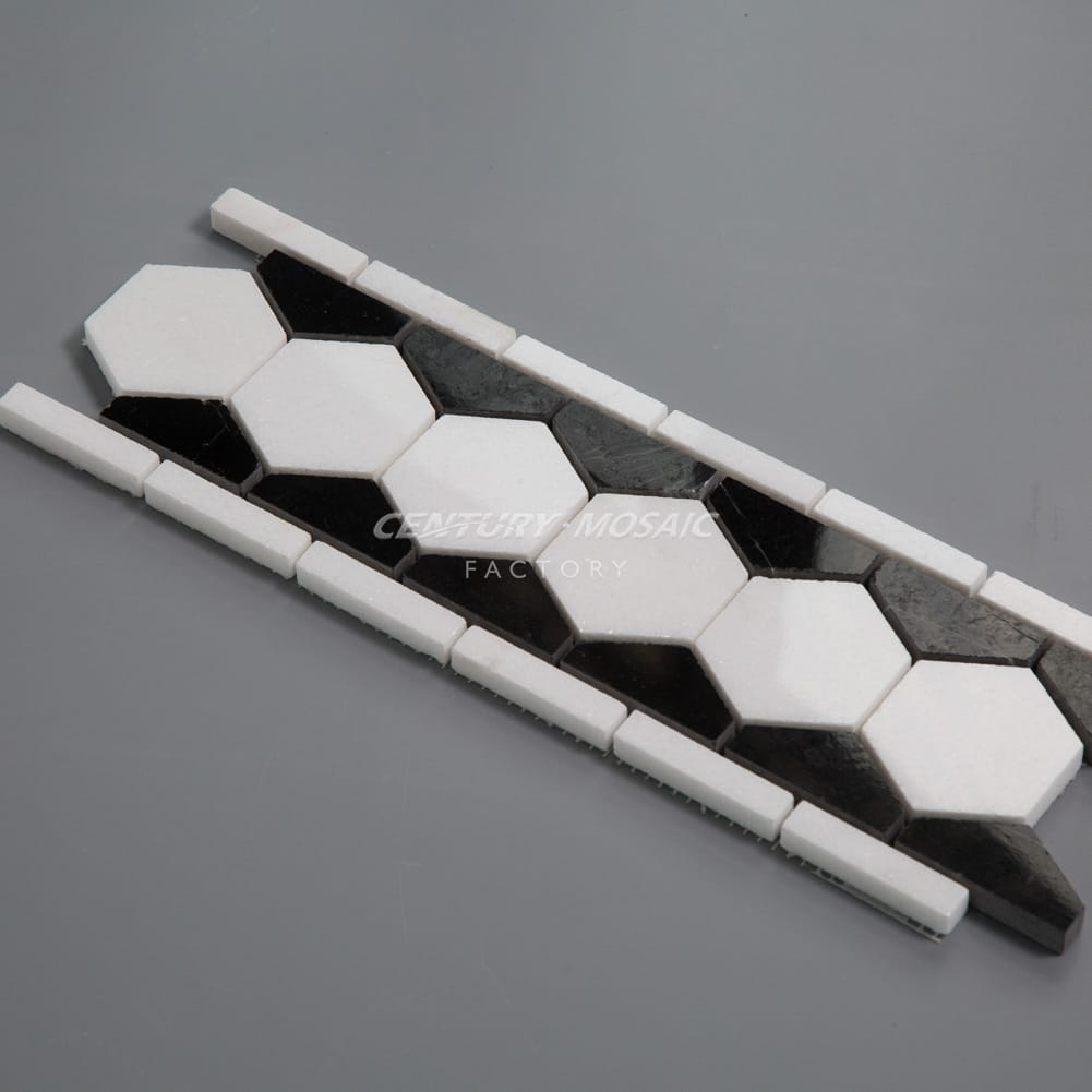 White Thassos & Nero Marquina Marble Polished Border Tile Wholesale